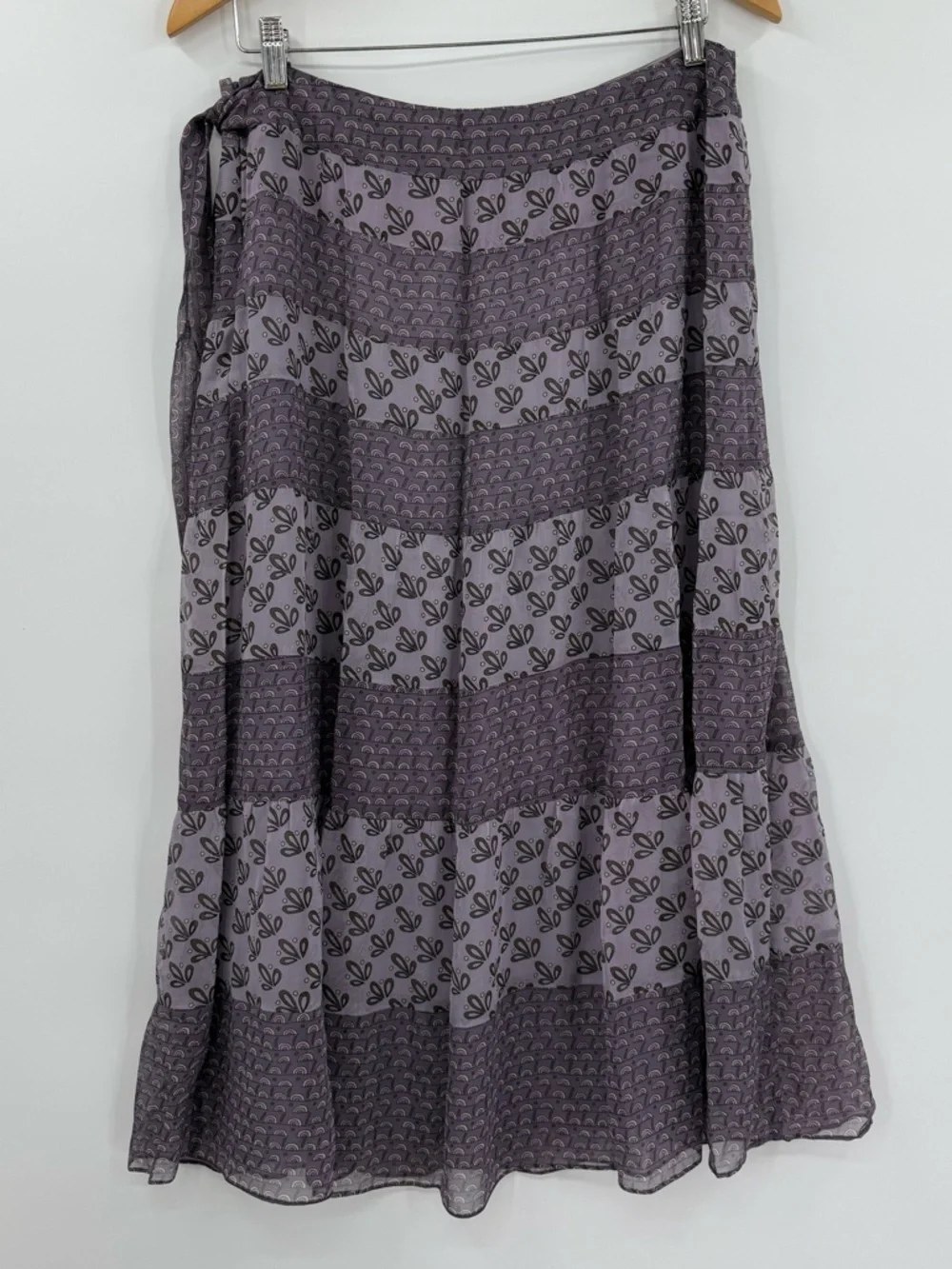 ✦ Laundry by Shelli Segal Silk Tiered Tie Side Midi Skirt Print | Purple | 8
